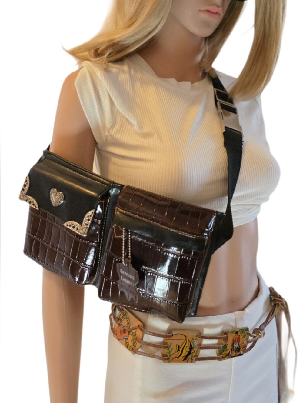 Vintage Genuine Leather Croc-Embossed Leather Convertible Belt Bag / Fanny Pack